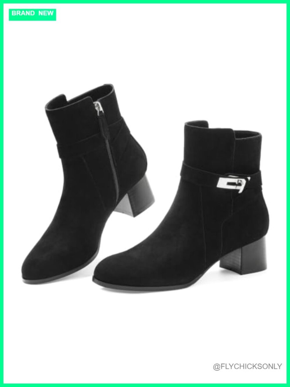 Genuine Cow Suede Ankle Boots Side Zipper Metal Buckle Dress Booties